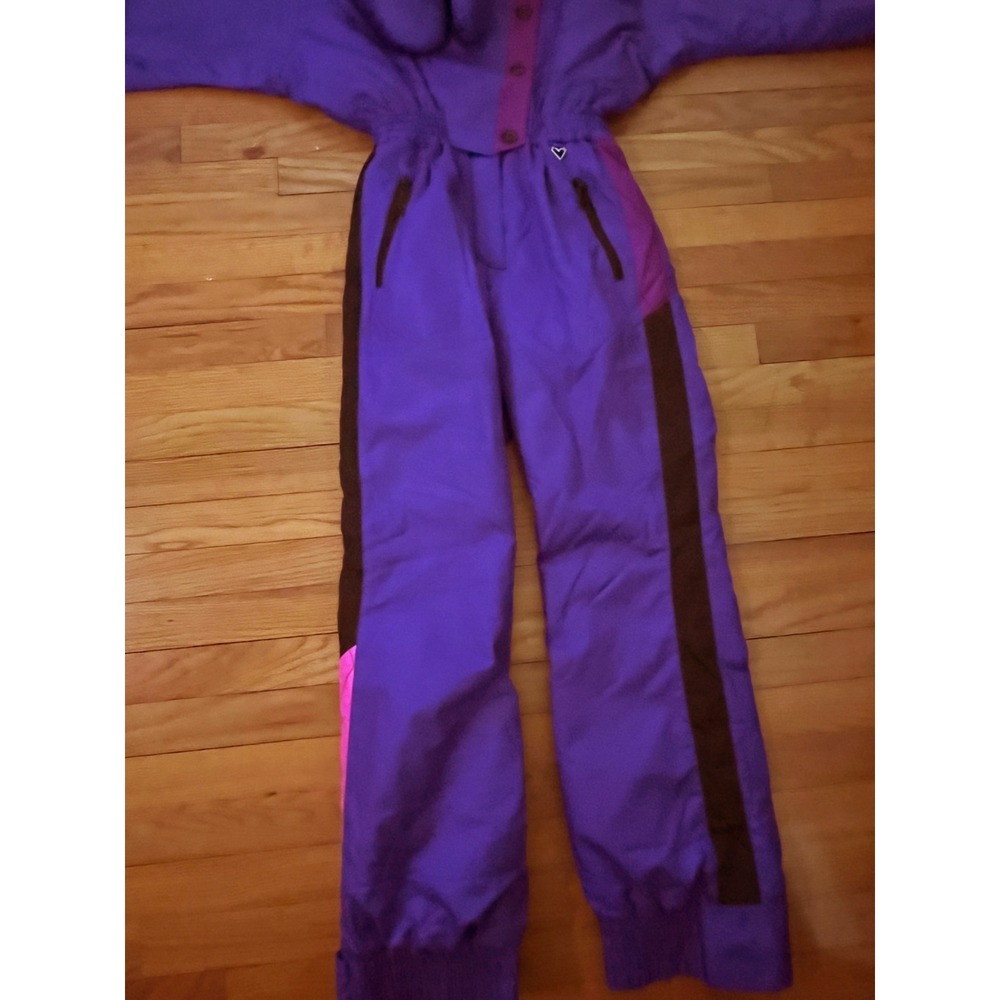 Vintage Obermeyer Brushstroke Purple Coverall Ski Snow Suit & M Mittens Women 8 - Picture 5 of 10